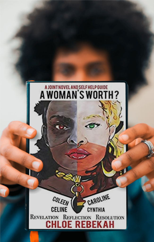 A lady holding the author Chloe Rebekah's book A Woman's Worth