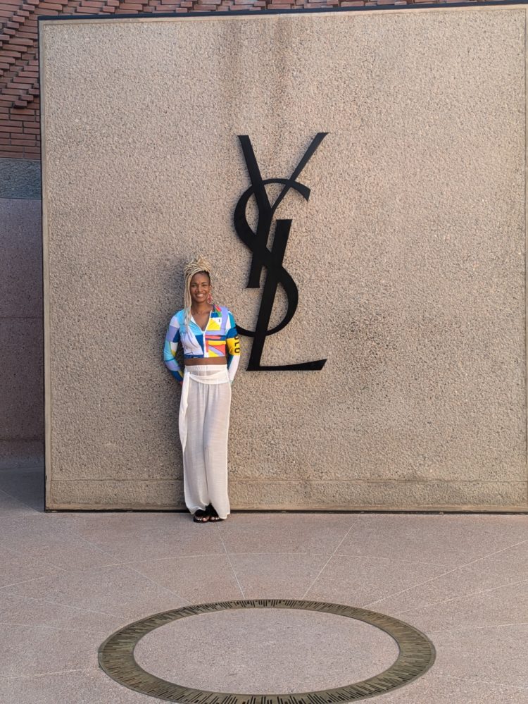 front of YSL museum in Marrakech